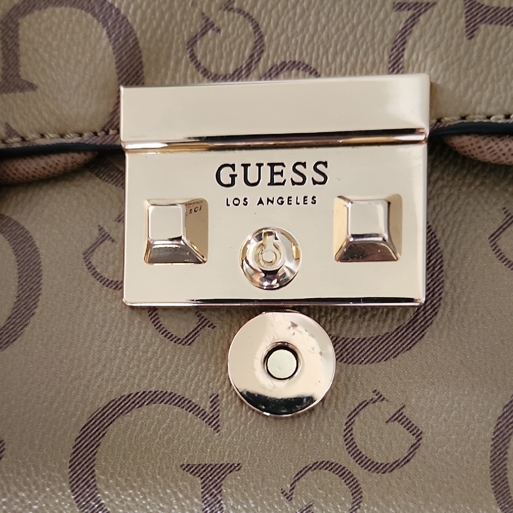 Vintage GUESS Y2K Monogram Baguette Shoulder Bag Brown Logo Purse Gold Hardware - Picture 4 of 14